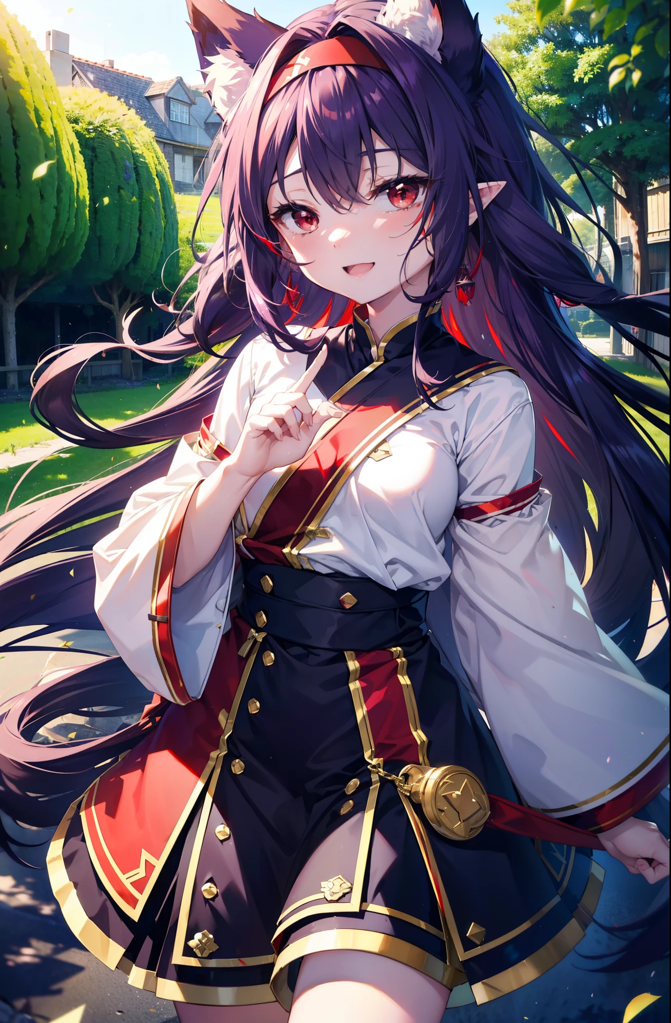 yuukikonno, Yuki Konno, hair band, Long Hair, Pointy Ears, Purple Hair, (Red eyes:1.5),happy smile, smile, Open your mouth, Are standing,
From above, (Small breasts:1.2), ,Dog Ears,Animal ears Dog's tail,Grin,Purple sleeveless dress,Bare arms,Cute Sandals,Put your right hand on your hip,Are standing,Daytime,whole bodyがイラストに入るように,
break looking at viewer, whole body,
break outdoors,countryside,
break (masterpiece:1.2), Highest quality, High resolution, unity 8k wallpaper, (shape:0.8), (beautiful deしっぽed eyes:1.6), extremely deしっぽed face, Perfect lighting, extremely deしっぽed CG, (Perfect hands, Perfect Anatomy),