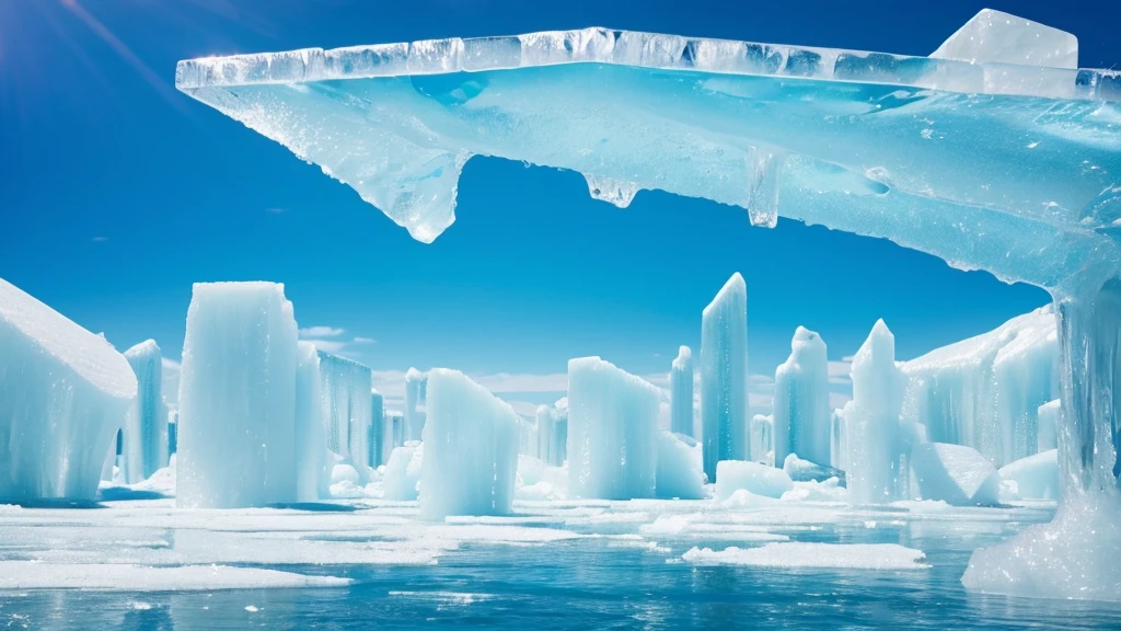 Refreshing feeling, cool, water, gushing, giant floating ice
