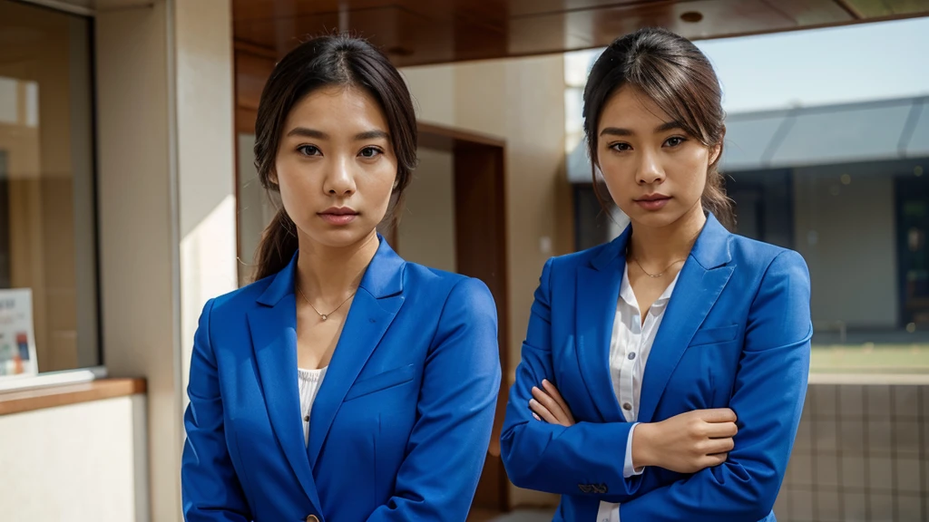 woman wear blue suit ,look smart ,asia