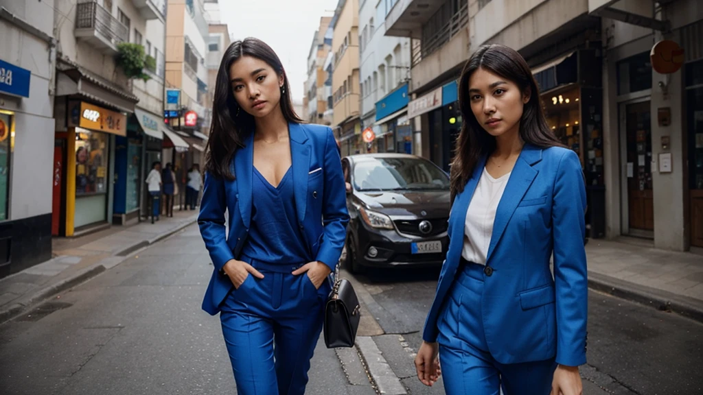 woman wear blue suit ,look smart ,asia