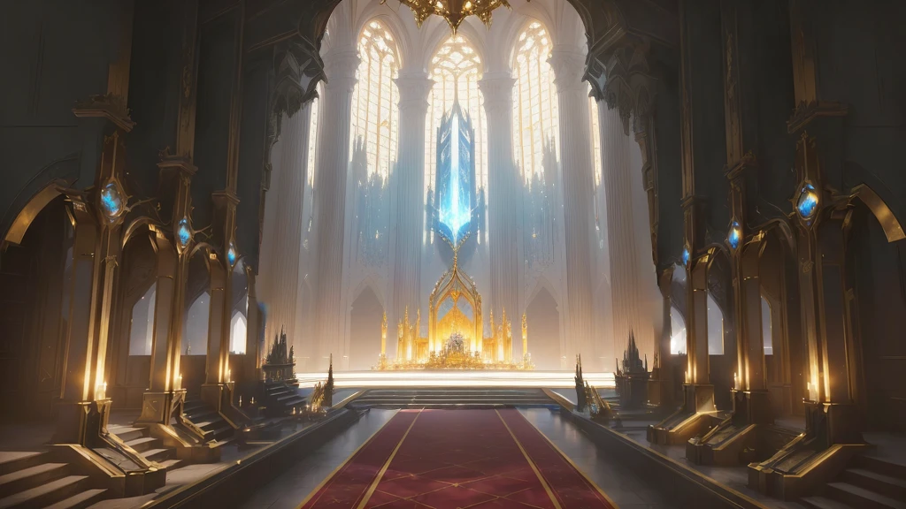 There is a big room,Rolling out the red carpet,There is a big window, decadent The Golden Throne Room, library of ruina Concept Art, Gothic Epic Library Concept, exquisitely designed The Golden Throne Room, The Golden Throne Room, cyberpunk cathedral, Gorgeous border + Concept Art, 8 k high detail Concept Art, award winning Concept Artist, Infinite Celestial Library, Concept Arts, Futuristic Palace, Entering the Etheric Realm