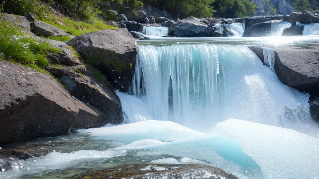 refreshing feeling, cool, water, gushing, ice