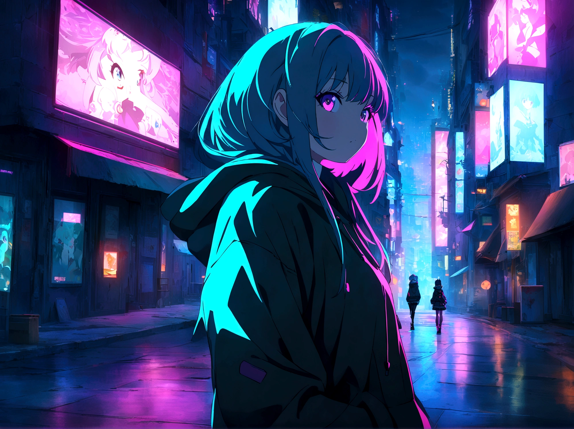 Anime girl in a city at night with street lights, Best anime 4k konachan wallpaper, Anime Style 4k, Cyberpunk Anime Girl in hoodie, anime wallpaper 4k, anime wallpaper 4k, 4k anime wallpaper, Digital Cyberpunk Anime Art, anime art wallpaper 4k, anime art wallpaper 4k, Amazing anime 8k, Cyberpunk Anime Girl