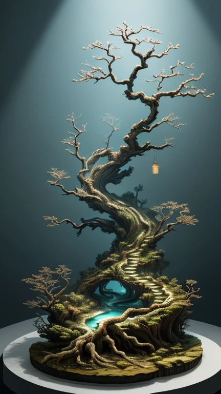best quality, realistic, photorealistic, coral cave with divine tree entwined with dead roots with many roots wrapped around it, mountain mountain "unique pot of tree trunks and relief and steep cliffs"
((Miniature landscape)),(Chinese architecture),Divine Tree,
very detailed carving "pot with root relief",
Ultra wide angle, Accent Lighting, Volumetric Lighting, backlight, (detailed light),((very subtle and beautiful)),dramatic_shadow,ray_tracing,hdr