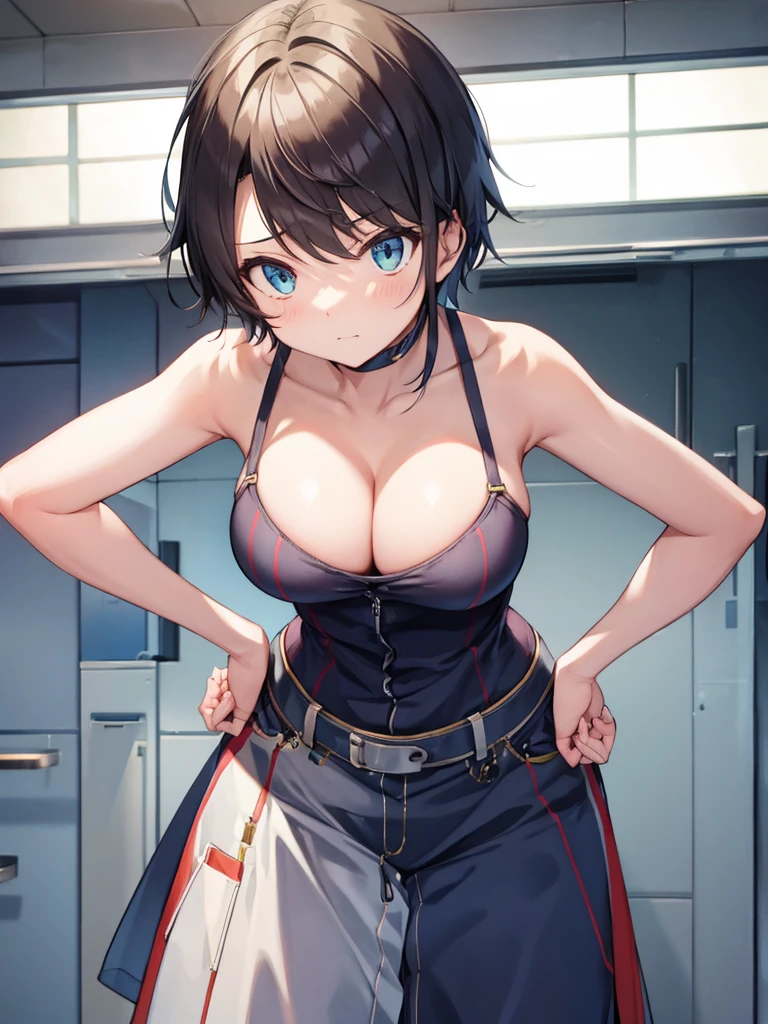 tomboy、Hands on hips、Big Breasts、Leaning forward