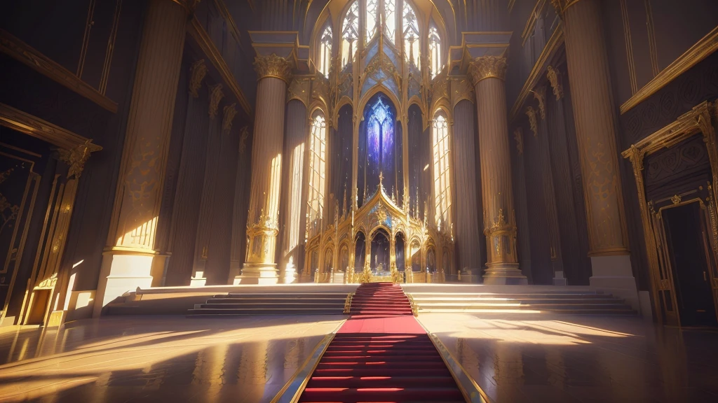 There is a big room,Rolling out the red carpet,There is a big window, decadent The Golden Throne Room, library of ruina Concept Art, Gothic Epic Library Concept, exquisitely designed The Golden Throne Room, The Golden Throne Room, cyberpunk cathedral, Gorgeous border + Concept Art, 8 k high detail Concept Art, award winning Concept Artist, Infinite Celestial Library, Concept Arts, Futuristic Palace, Entering the Etheric Realm