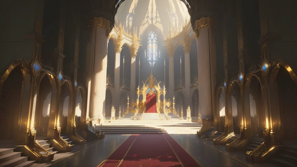 There is a big room，Rolling out the red carpet，There is a big window, decadent The Golden Throne Room, library of ruina Concept Art, Gothic Epic Library Concept, exquisitely designed The Golden Throne Room, The Golden Throne Room, cyberpunk cathedral, Gorgeous border + Concept Art, 8 k high detail Concept Art, award winning Concept Artist, Infinite Celestial Library, Concept Arts, Futuristic Palace, Entering the Etheric Realm