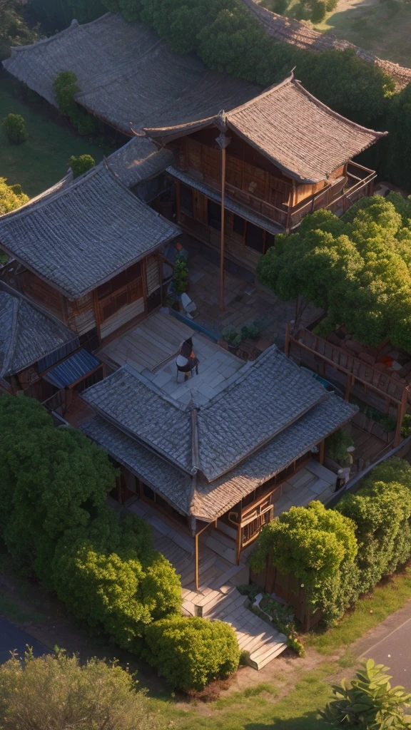 3D isometric, masterpiece, extremely detailed 8k cg unity wallpaper, best quality, best illustration, best shading, sharp, balinese temple, round mossy thatched hut, octane rendering, ray tracing, ultra detailed