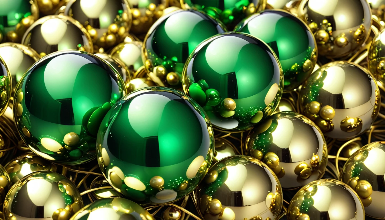 gold coated green balls of glass
