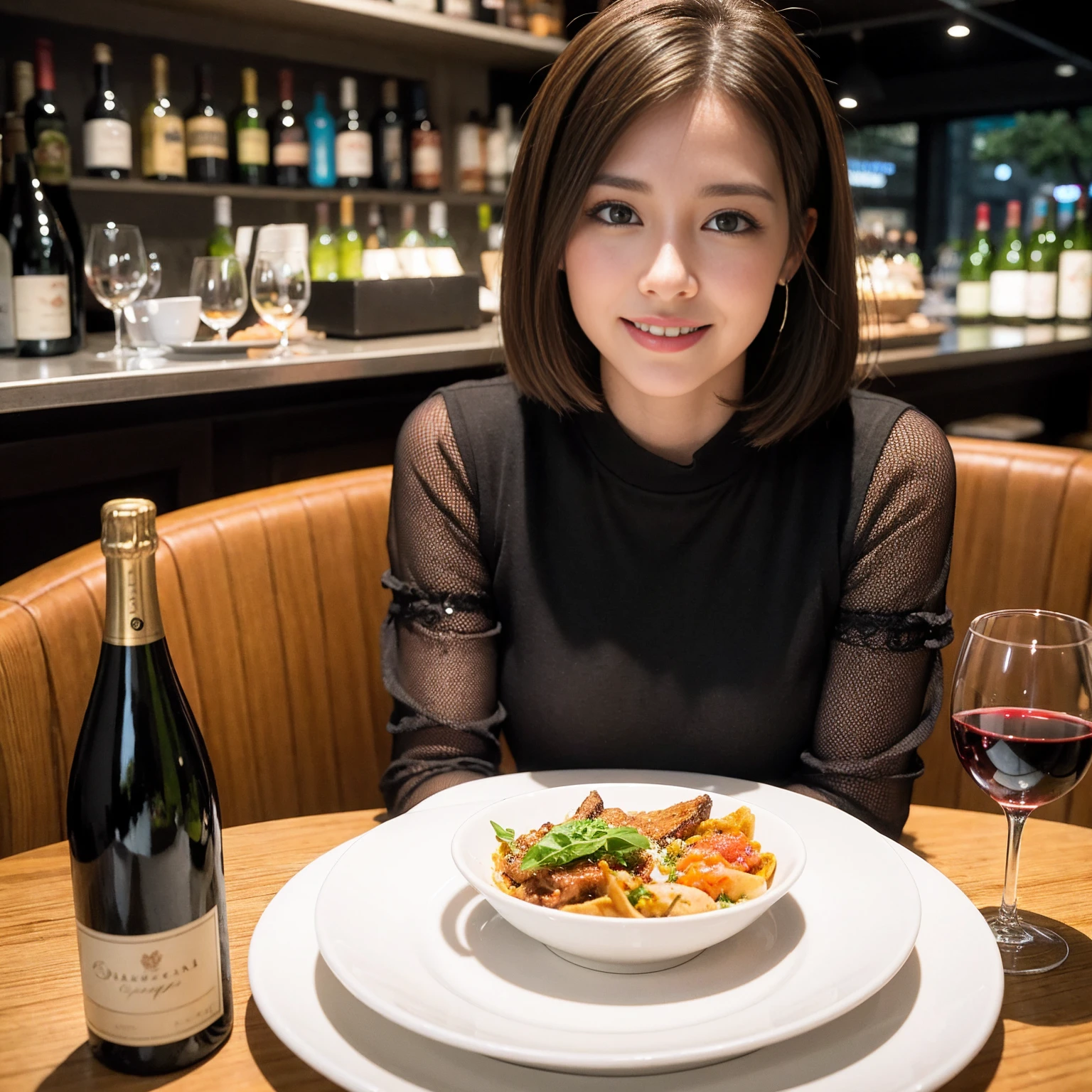((Highest quality、8K、masterpiece:1.3))、slimカップル、modelカップル、(Realistic, Intricate details:1.2), full-course dinner、Wine Party、Amazing view of the sunset sky and clouds、A bright smile、The wonderfulness of smile、Bright image、The beauty of wine, Beautiful Face, blue eyes, The light shines on your face, Blushing, short hair,Bright Face、 (Age 37), 39 years old, red wine 、Appetizers、Italian food、Wine bottle、Champagne、sparkling wine、Two beauties、Brown Hair、Shortcuts、Long sleeve shirt、dress、Beautiful woman 1, (slimな顔), (The body is slim), (Brown Hair), (Shortcuts), cheeks turn a little red,Attractive beauty、restaurant, In a prominent place (From the waist up) Nova Frog Style, actress, model, Upper Body, White wine, slim, wine glass, 中央に置かれたwine glass, smile, (smile: 1.15), Beautiful fine grain, Depth f/2,saturation, High Contrast, Strong light and shadow,Moist Body:1.5、3D texture、Delicate eyes、Brown Hair、The hair is very shiny、