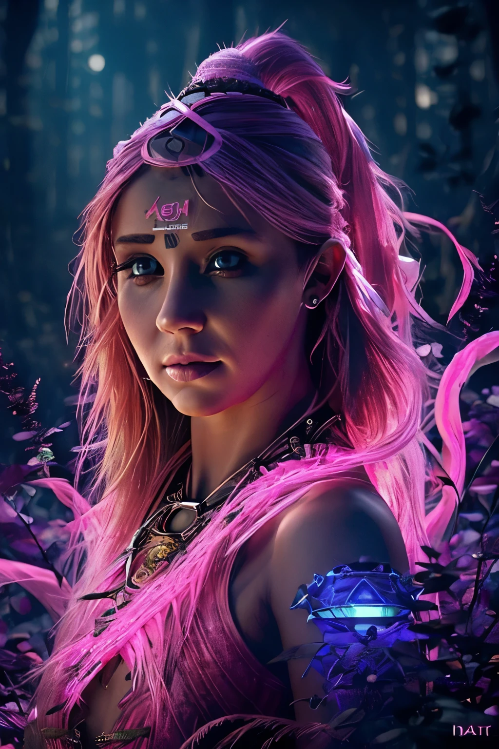mystical-woman, (1female:2.5), bioluminescent, neon, fantasy, mystical-creatures, night-version, full-moon, sky-backdrop, enchanting, mesmerizing, hyper-detailed, photography, soft-light, head-and-shoulder-portrait, ethereal, luminescent-aura, dazzling, otherworldly, (best-quality), 8K, ultra-high-resolution, photorealistic, vivid-colors, neon-hues, digital-art, mystical-forest, luminous-flora, glowing-fauna, mystical-