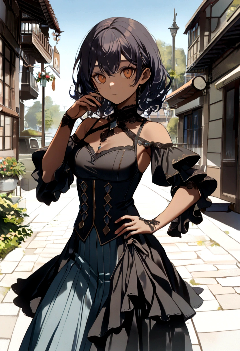 artwork, best quality, 1fille, afro hair, dark hair, cheveux brillants, ((blue eye)), extremely detailed eyes, yeux brillants, ((dark skin)), glistening skin, Texture de la peau, extremely detailed skin, photo realistic, extremely detailed, High quality , fine details on the face and skin, detailed eyes