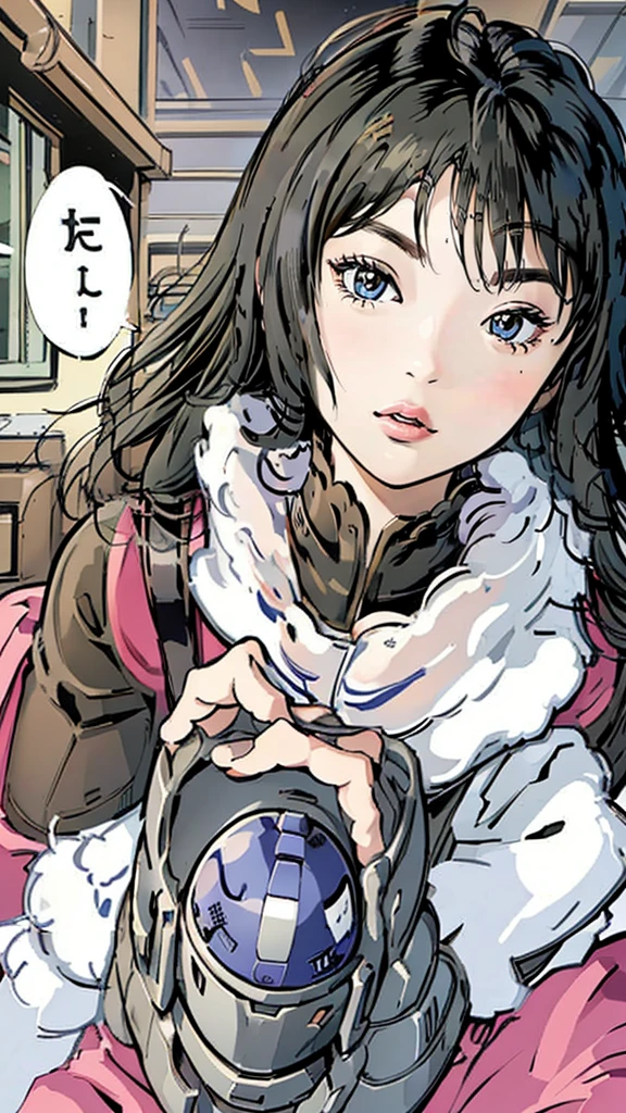 Comic Storyboard、Asian Women、22 years old、Zeon Army、Female body、Black Hair、Frame Breakout、axial symmetry、Holding a helmet、Long Hair、cockpit、Anatomically correct
