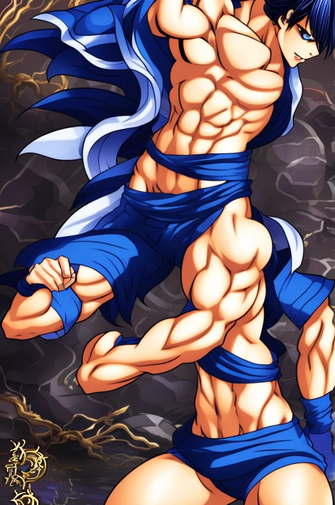 (Personagem scaramouhe/genshin impact game wanderer) Indigo Hair, shirtless with defined abs, face detailed, sexuell