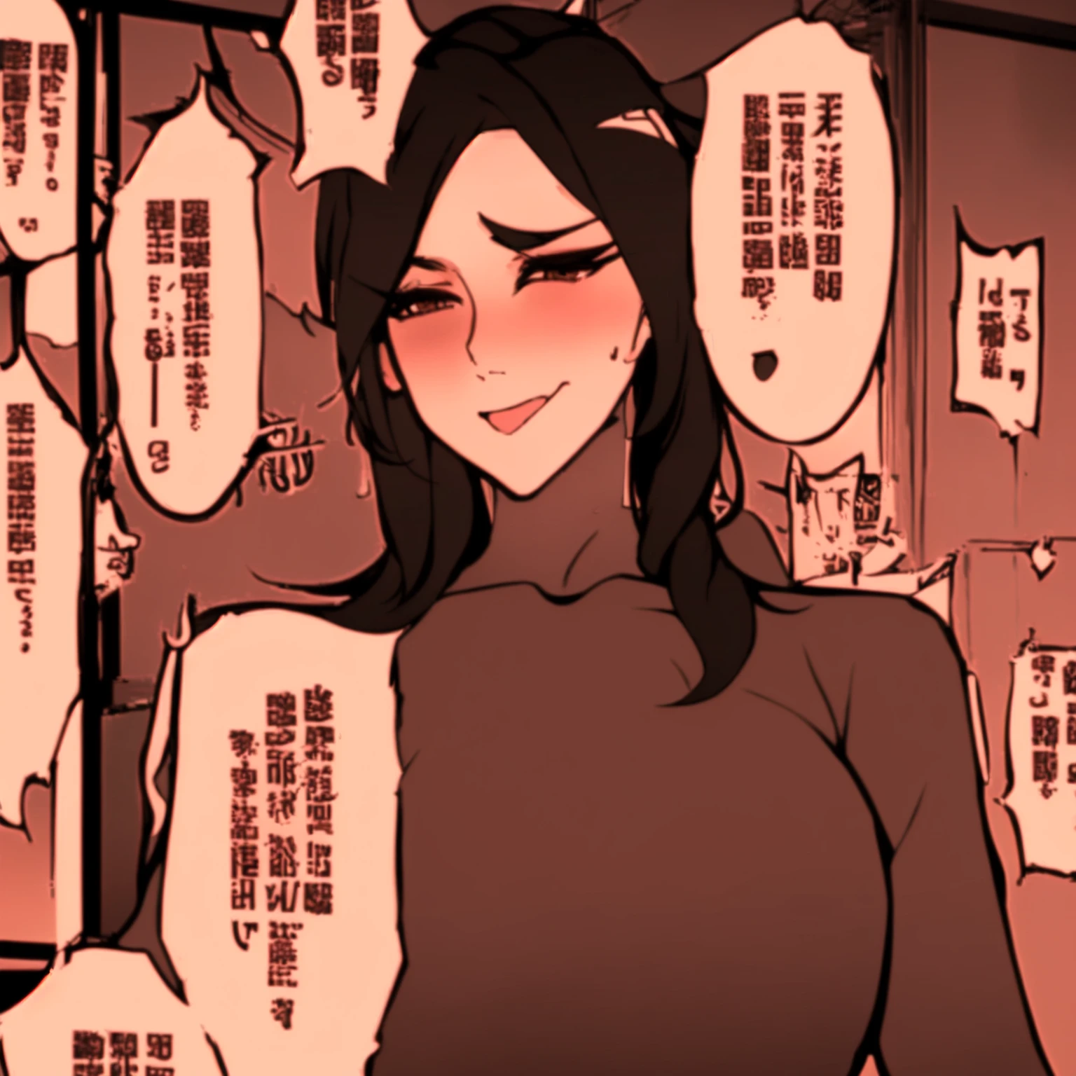anime girl with long black hair and brown blouse, by Shingei, [[[[grinning wickedly]]]], Hungry Ghost Festival, (blinking), by Shitao, full of expressions, doujin, Wang Chen, kda, 