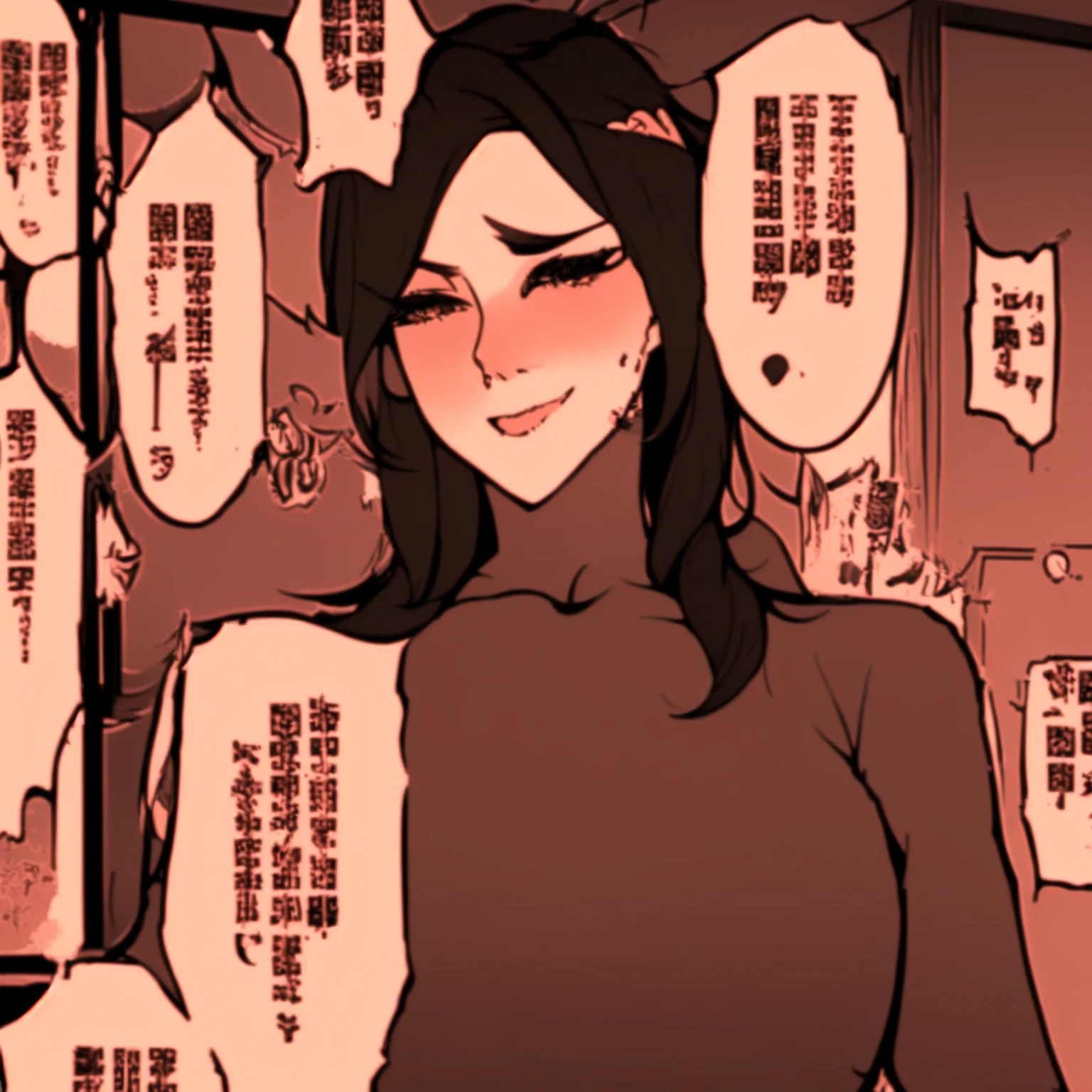 anime girl with long black hair and brown blouse, by Shingei, [[[[grinning wickedly]]]], Hungry Ghost Festival, (blinking), by Shitao, full of expressions, doujin, Wang Chen, kda, 