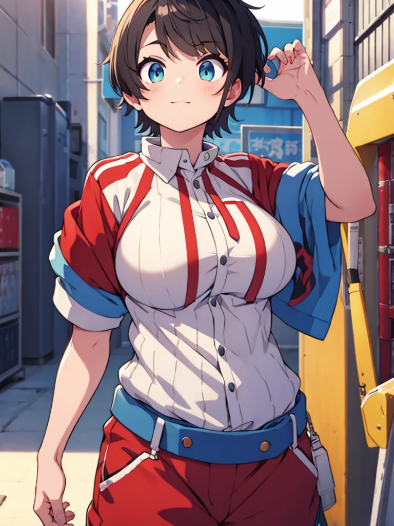 tomboy、Hands on hips、Big Breasts、Leaning forward