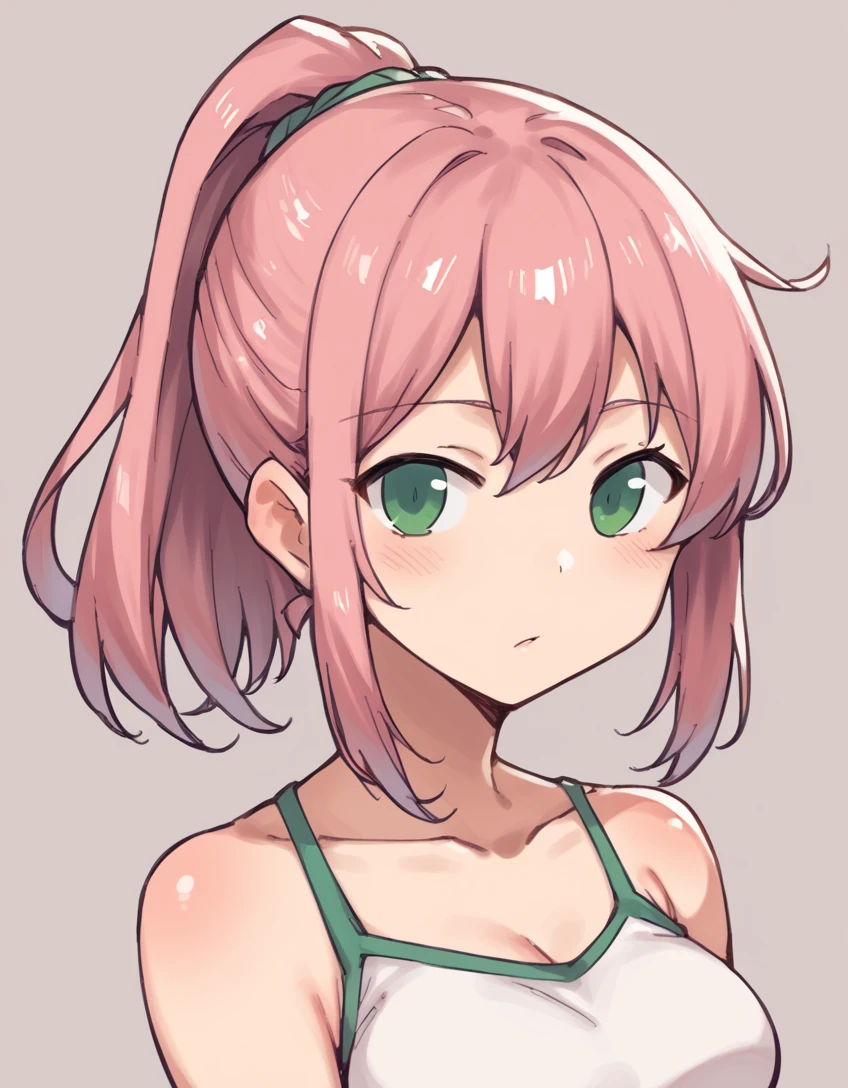 score_9, score_8_up, score_7_up, score_6_up, score_5_up, score_4_up, source_anime, BREAK
,1girl, looking at viewer, medium breasts, pink hair, medium hair, ponytail, green eyes,
 