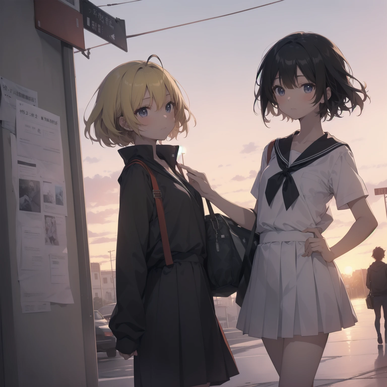 ultra-absurdres-Top quality by artist God, ultra-detailed, high resolution, anime moe artstyle, best anime 8k konachan wallpaper, pixiv contest winner, pool:2810, perfect anatomy,break, 1girl, (Please draw a girl walking sleepily to school alone. )break,(Solo,little female, 13-year-old:1.3),Full limbs, complete fingers,a junior high school student, (very short hair), short cut, flat chest, , small butt, small black eyes, beautiful detailed eyes, well-proportioned iris and pupils, expressive eyes, highres detailed hair, soft expression, salor school_uniform, sailor collar, serahuku, bow, pleated skirt,(Detailed Lighting), (Detailed background), in the School commute route. break,super detailed skin, Best cinematic lighting powered by famous artist, 8k,beauty illustration,photoshop_(medium),very aesthetic,break,((artist:mochi_au_lait )), artist:clamp ,artist:carnelian ,artist:kantoku ,