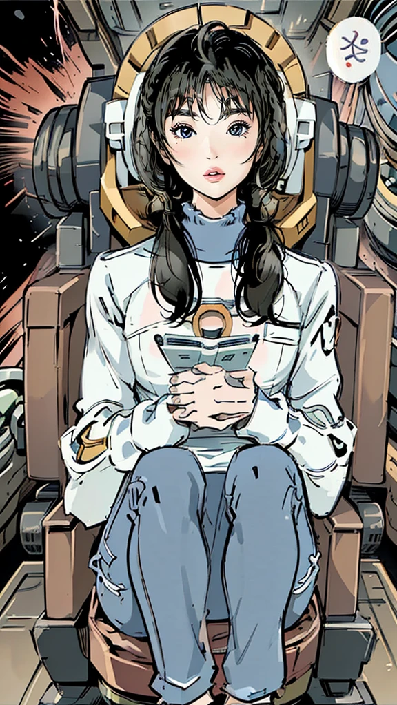 Comic Storyboard、Asian Women、22 years old、Spacesuit、Female body、Black Hair、In a space filled with psychedelic patterns、axial symmetry、Captivating appearance、Long Hair、Femdom、Anatomy correct、Sit in the cockpit、