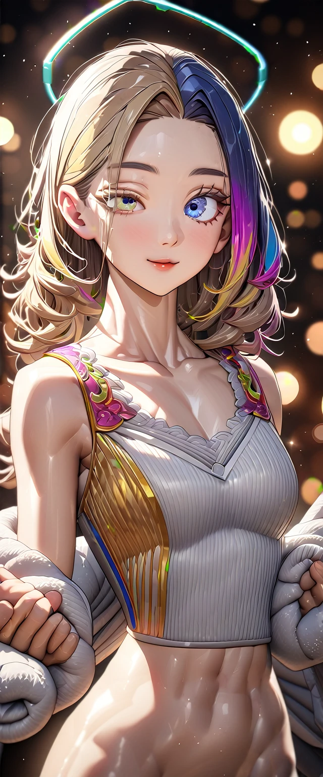 ((angel, big big white wings:1.3, halo:1.3)), spread arms, (((cowboy shot))), ((flying)), archangel Uriel, ((wavy hair, outward curled hair)), evening, Sunset, ((blond hair, bob cut:1.3)), breasts, ager, (looking at viewer), oversized clothes, puffy long sleeves, collarbone, ((off-shoulder sweater dress:1.3, Quite thick shoulder straps)), (((sleeves past wrists:1.3))), ((white sweater)), collarbone, head tilt:1.3, (((blue eyes))), ((happy smile)), (((anime style))), (best quality, 4K, 8K, highres, masterpiece:1.2, ultra-detailed, ultra-detailed eyes, HDR, uhd, studio lighting, ultra-fine painting, sharp focus, physically-based rendering, extreme detail description, professional, vivid colors, bokeh), ((Highest quality, Best image quality, Ultra-high resolution, Ultra-high resolution, solo, Strong eye highlights)), Depth of written boundary, Natural soft light, attractive, Beautiful Face, Cleanliness, Pure Face, medium chest, Beautiful Face, Perfect Fingers, Perfect hands, Perfect body, Perfect Face, Shine a light into your eyes, Perfect Anatomy