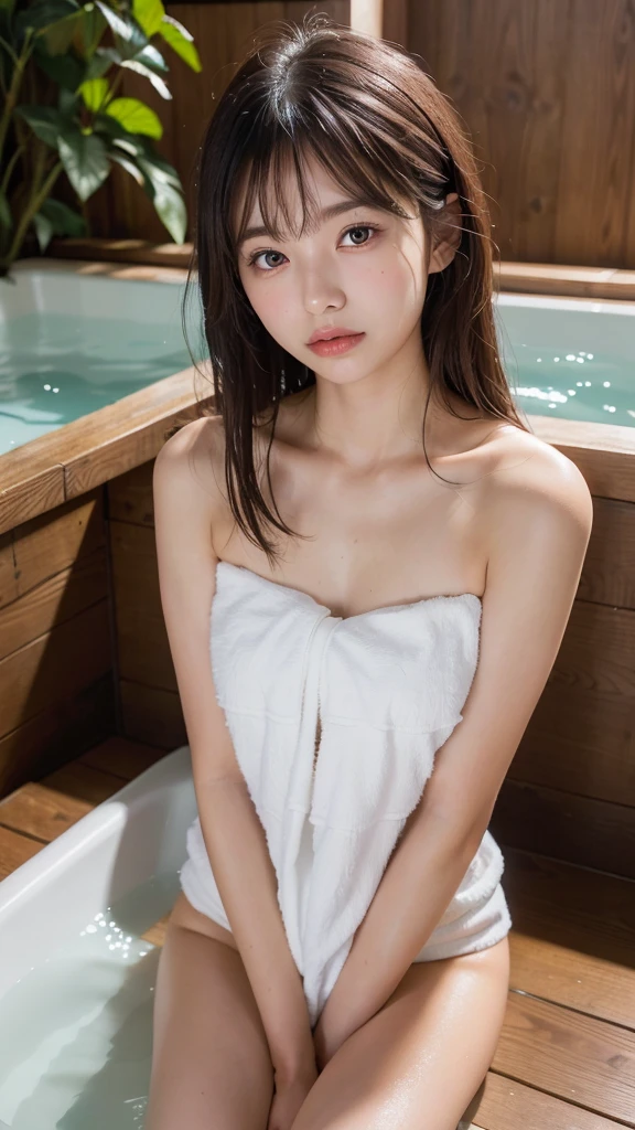 (night:1.7), East Asian architecture, 1 female,Sit on tatami mats, Brunette colored hair,(hair between the eyes), Lip flap, (:1.3),(beautiful shiny straight short long:1.3),beautiful fingers,beautiful long legs,beautifulボディ,Cute Nose,beautiful character design,perfect eyes,Perfect face,Looking at the audience,(Innocent_big_eye:1.0),(Light_笑face:0.3),Official Art,Highly detailed CG Unity 8K wallpaper、bright_front_face_Lighting,(masterpiece:1.0),(Highest_quaLightingy:1.0), 超High resolution,4K,Very detailed, photo shoot, 8K, Hmph, High resolution, Absurd:1.2, Kodak Portrait 400, Film Grain, Lens flare brilliance, (beautiful_face:1.5),8K,RAW Photos, 、Relax in a Japanese hot spring inn、(The subject is the first hot spring trip with a girl:1.3) (Draw an open-air bath more widely:1.2) (Girls are not test subjects:1.3) The hotel room is messy (Girl standing on balcony:1.3) (Hair after bathing:1.3),((I am naked、I put a small handkerchief towel next to him...:1.3)) ,(Wet Hair:1.3),((beautifully depicts depth and width:1.3)),((An open-air bath surrounded by a Japanese garden and giant rocks, With just two small Lights.:1.3)),((You can see a beautiful starry sky.:1.3))(Hiding erogenous zones with a small handkerchief towel in the open-air bath:1.2)(Girls are not test subjects:1.3),((White and soft skin:1.3)),(((Looks like a whole body:1.3))(There is a bed for SEX.:1.2)The girl is naked in bed((The open-air bath is a wooden bathtub surrounded by large natural stones....:1.3))
