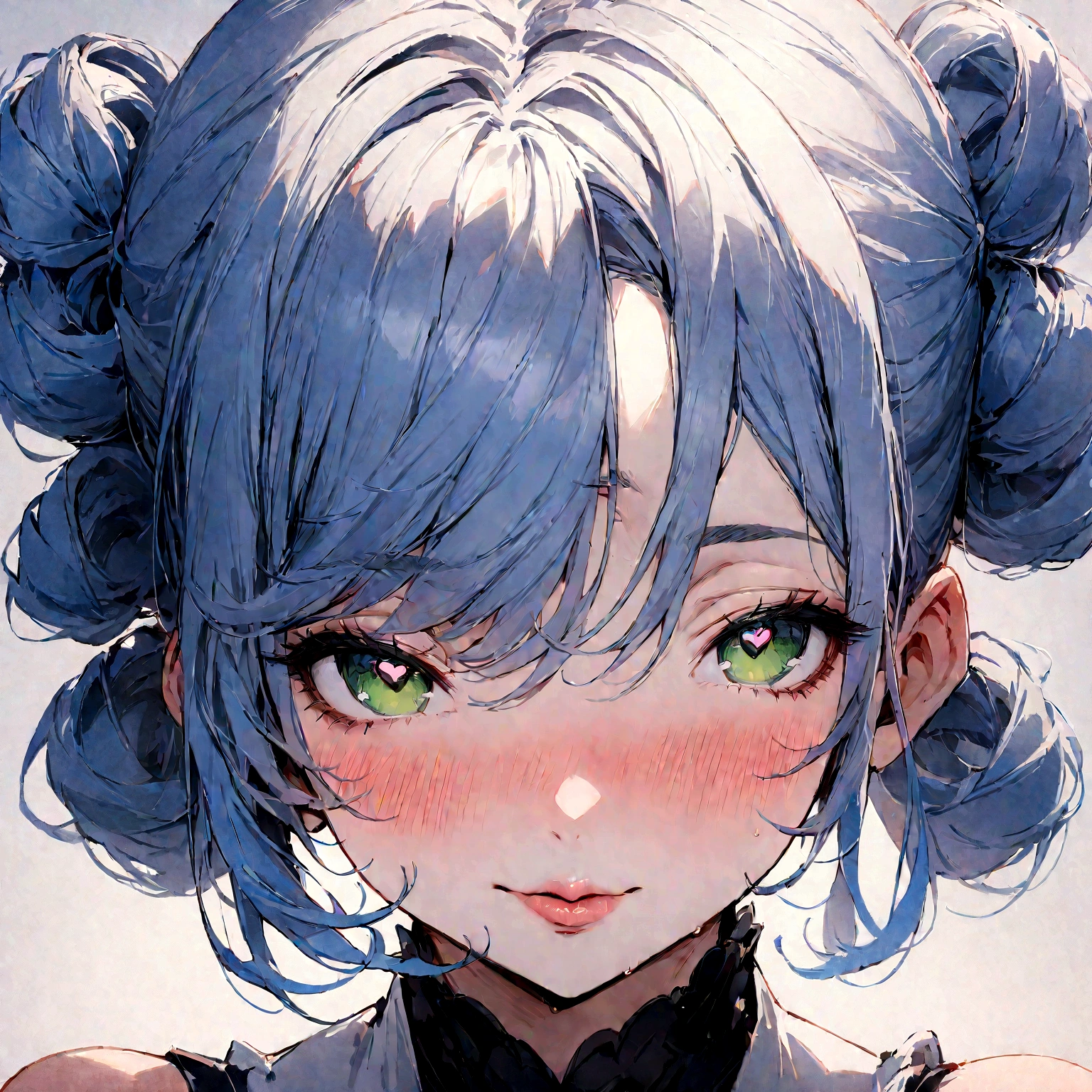 ((masterpiece:1.2, best quality)), (close-up:1.1), (head-shot), (from front, facing front:1.2), perfect anatomy, perfect proportion, 1girl, solo, blue hair, side bang hairstyle, green eyes, face, blush, lucious lips, love eyes, heart eyes