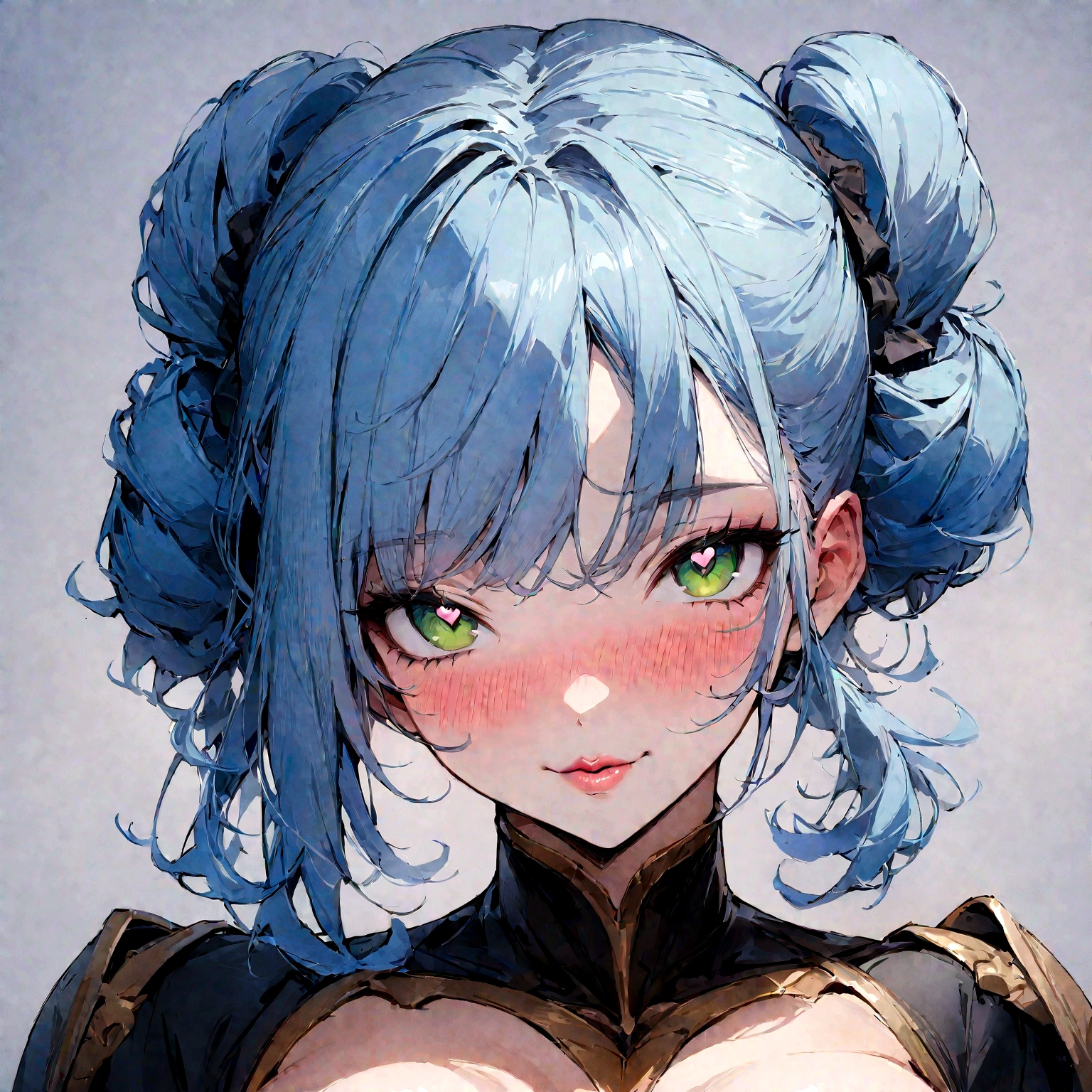 ((masterpiece:1.2, best quality)), (close-up:1.1), (head-shot), (from front, facing front:1.2), perfect anatomy, perfect proportion, 1girl, solo, blue hair, side bang hairstyle, green eyes, horny face, blush, lucious lips, love eyes, heart eyes