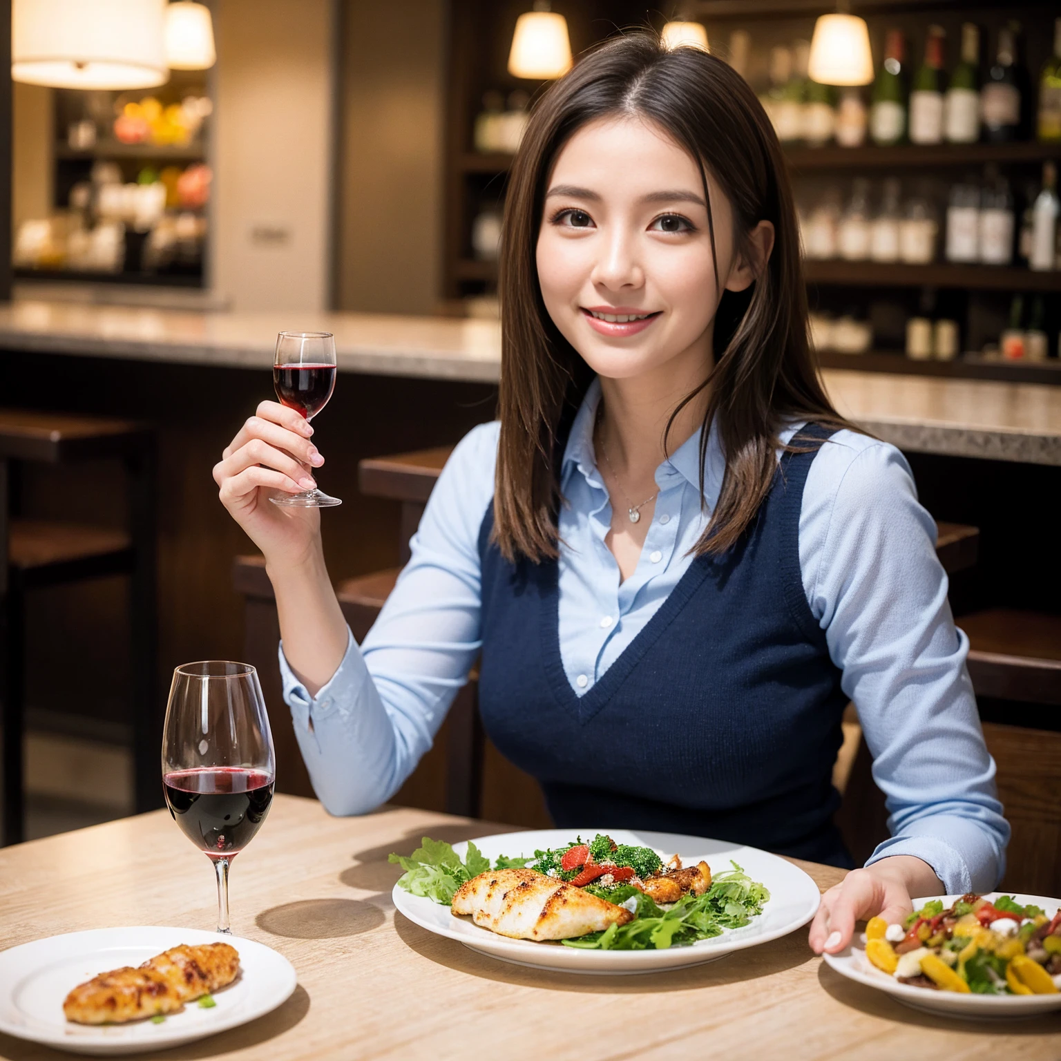((Highest quality、8K、masterpiece:1.3))、slimカップル、modelカップル、(Realistic, Intricate details:1.2), full-course dinner、Wine Party、Amazing view of the sunset sky and clouds、A bright smile、The wonderfulness of smile、Bright image、The beauty of wine, Beautiful Face, blue eyes, The light shines on your face, Blushing, short hair,Bright Face、 (Age 37), 39 years old, red wine 、Appetizers、Italian food、Wine bottle、Champagne、sparkling wine、Two beauties、Brown Hair、Shortcuts、Long sleeve shirt、dress、Beautiful woman 1, (slimな顔), (The body is slim), (Brown Hair), (Shortcuts), cheeks turn a little red,Attractive beauty、restaurant, In a prominent place (From the waist up) Nova Frog Style, actress, model, Upper Body, White wine, slim, wine glass, 中央に置かれたwine glass, smile, (smile: 1.15), Beautiful fine grain, Depth f/2,saturation, High Contrast, Strong light and shadow,Moist Body:1.5、3D texture、Delicate eyes、Brown Hair、The hair is very shiny、