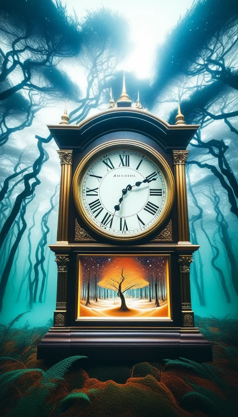 ダリ風のクリスマスの夢のような風景but、Distorted, Surreal Space, Melting clocks and transforming trees々but、AIbut生成したフラクタルな装飾で飾られ、Pulsating to a mysterious rhythm。, Glitch Hop Carol.