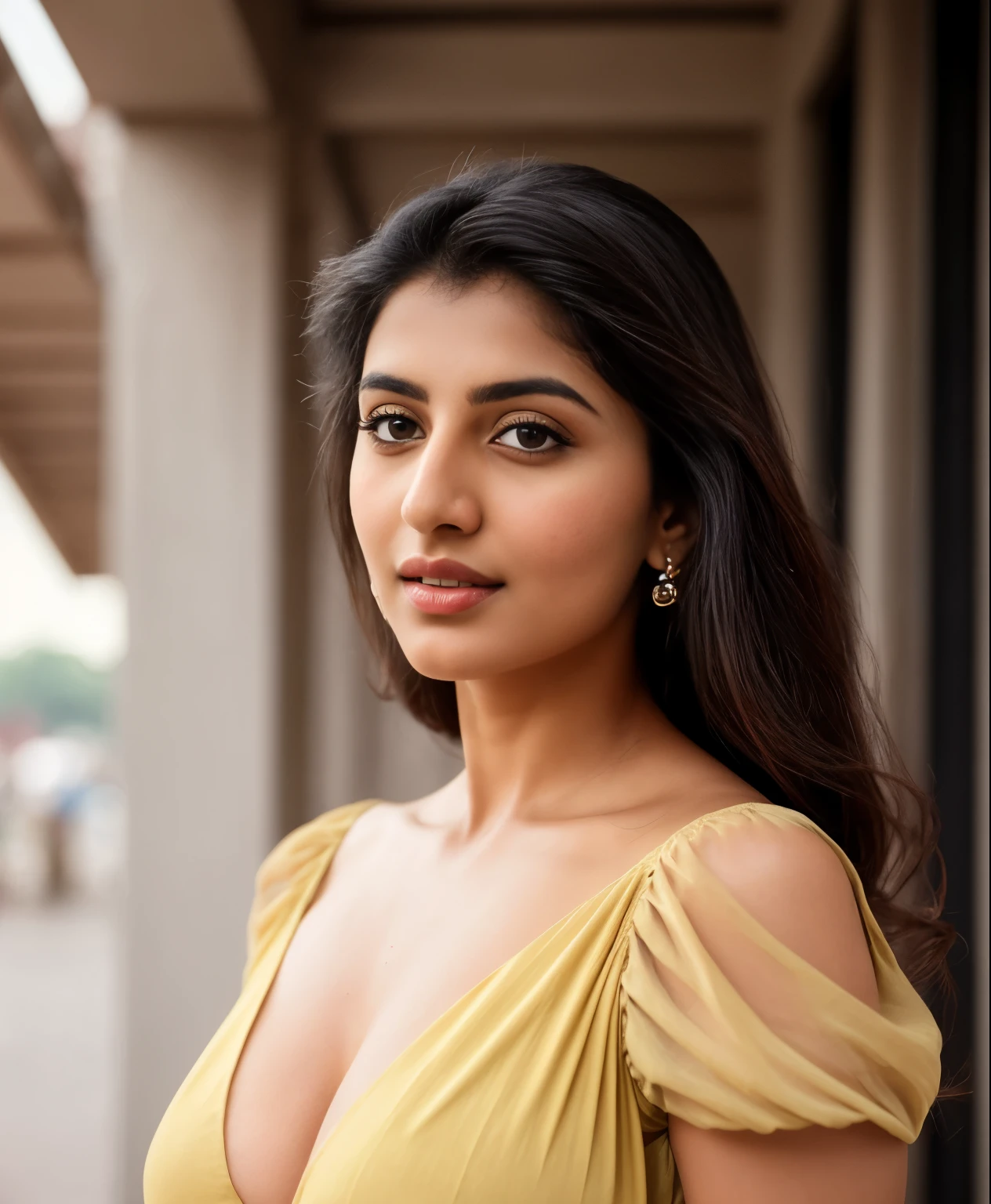 ((RAW, analog style)), face, extremely detailed full body color photo of a 29 y.o girl, beautiful face, beautiful eyes, ((small nose)), big natural lips, ((fabric dress)), medium breasts, healthy body, beach, ((film grain, skin details, high detailed skin texture, 8k hdr, dslr)), indian female model rubina tandon, close-up picture of rubina tandon,   Sexy figure, hot looks, long hair, sparkling day dreams eyes,  photography taken by t. K padmini, 1990s