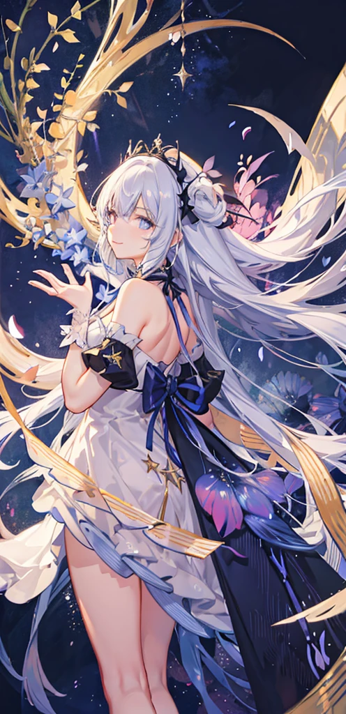 (ether colorful ink flowing:1.3)(((masterpiece))),(((best quality))),((ultra-detailed)),(illustration),((extremely delicate and beautiful)), dynamic angle, floating,(beautiful detailed eyes),(detailed light), floating_hair, glowing eyes, blue background, plants, sky, cloud, smile, pink theme, irises and pupils are rounded, the pupilreflects the surroundings, eyes are not thesame size, watery  eyes, glow stars and black hole in background, glow stars, stars