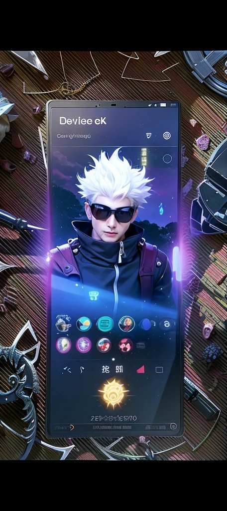 boy with purple hair and red shirt holding a purple ball, Masterpiece, ultra HD, detailed all picture, a close up of a devil, dyrroth from mobile legend, evil, extremely detailed artgerm, mobile legends character, inspired by Dyrroth, Six pack chest and abs, black jewel above the chest, red eyes, glare.