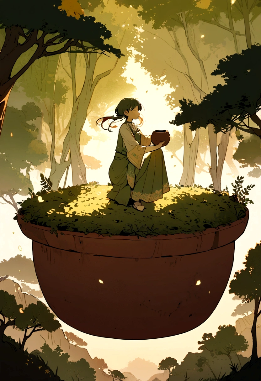 A whimsical miniature figure composed of delicately arranged autumn leaves, poised in a carefree dance on the rim of a weathered, moss-covered terracotta pot, set against a lush, vibrant forest backdrop, where dappled sunlight filters through the canopy above, casting intricate shadows. The overall aesthetic is ethereal, with warm, earthy tones of sienna, umber, and olive green, infused with hints of emerald and golden light, évoking a sense of wonder and enchantment, as if plucked from a fantastical reain

22.2K