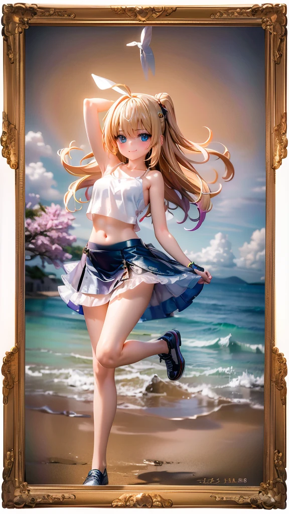 Very cute girl、Tank top、camisole、one piece、mini skirt、Long Hair、Slim body、Beautiful legs、Beautiful body、high resolution、8K、(smile)