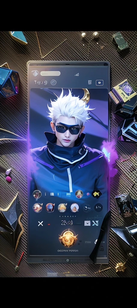 boy with purple hair and red shirt holding a purple ball, Masterpiece, ultra HD, detailed all picture, a close up of a devil, dyrroth from mobile legend, evil, extremely detailed artgerm, mobile legends character, inspired by Dyrroth, Six pack chest and abs, black jewel above the chest, red eyes, glare.