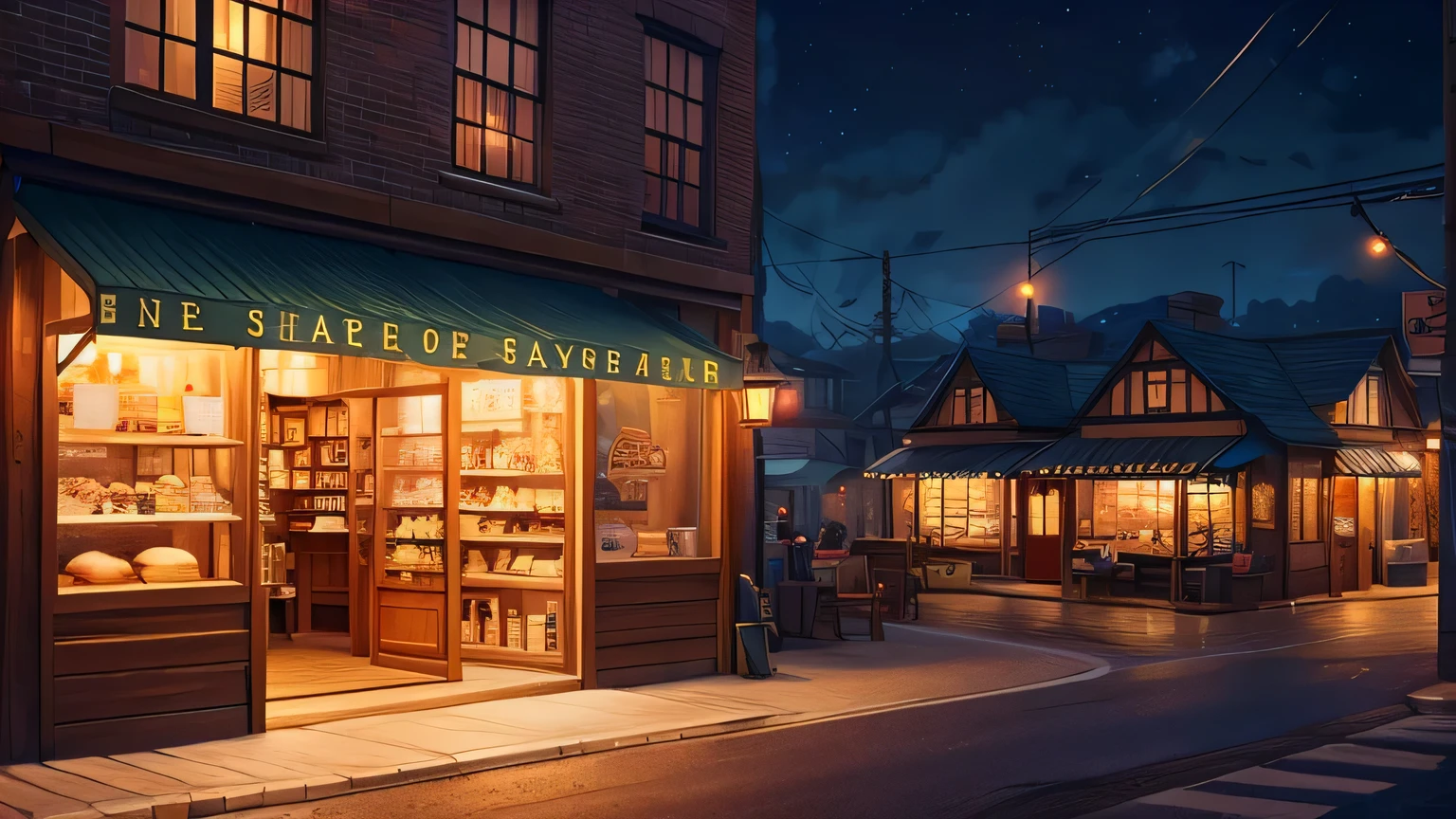 Night view of a small shop, Anime Background art, Cozy cafe background, Makoto Shinkai&#39;s Style, Anime Background, in Makoto Shinkai&#39;s Style, colorful Anime movie background, Beautiful anime scene, Studio Greeble Makoto Shinkai, Anime Scenery concept art, beautiful Anime Scenery, Anime movie background, Anime Scenery