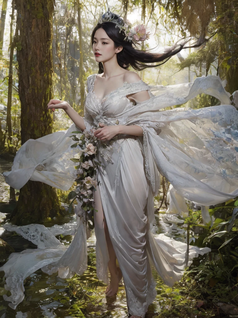 The Queen, full body view, leans towards the ruins, with bats floating around in the background. The Queen's expression is enchanting, her posture is perfect, her hands are holding her face, covered, polite. and there are flashes of evil energy in the background, and soft lights. Official art, 8 k unit wallpaper, highly detailed, beautiful and aesthetic, masterpiece, best quality, highly detailed, dynamic angles, paper skin, radius, iuminosity, cowboy, the most beautiful Chaos shapes, graceful, brutalist design, visual color, romanticism, by James Jean, roby dwi antono, cross tran, francis bacon, Michael mraz, Adrian ghenie, Petra cortright, Gerhard richter, Takato yamamoto, ashley wood, atmosphere, musical note ecstasy, visible musical note streaming, full bloom, many parade birds, dense forest, sunlight, atmosphere, rich details, full body lens, shot from above, shot from below, detailed background, beautiful sky, floating hair, perfect face, exquisite facial features, high detail, smile, Lens fisheye, dynamic angle, dynamic posture, Moonlike, 1, cent, nature, plan, flower, tree, Steampunk, semantic,