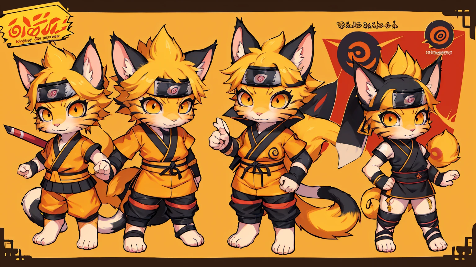 a cat warrior character, cat ears, furry, (full body:1.2) , chibi, advanced digital chibi art, g liulian art style, maplestory mouse, bian lian, chibi art, league of legends art style, character art of maple story, ((view at the viewer)), (((Naruto Uzumaki costume)))