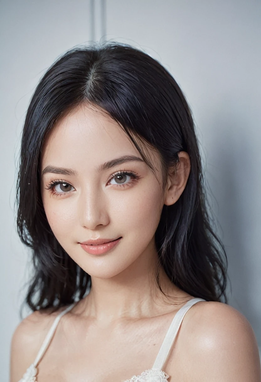 Medium format HD photo, (Stunning gorgeous eurasian Instagram model:1.3), Symmetrical composition, Striking features, Luminous skin, (Flowing black hair:1.2), Radiant smile, Captivating gaze, Elegant posture, (Soft natural light:1.3), Captured with a Phase One XF IQ3 100MP, 80mm f/2.8 lens, Clear details, Ethereal beauty, Timeless allure.