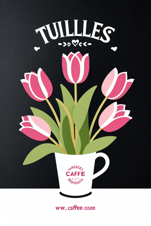 A logo for a cafe where the theme is tulips and books