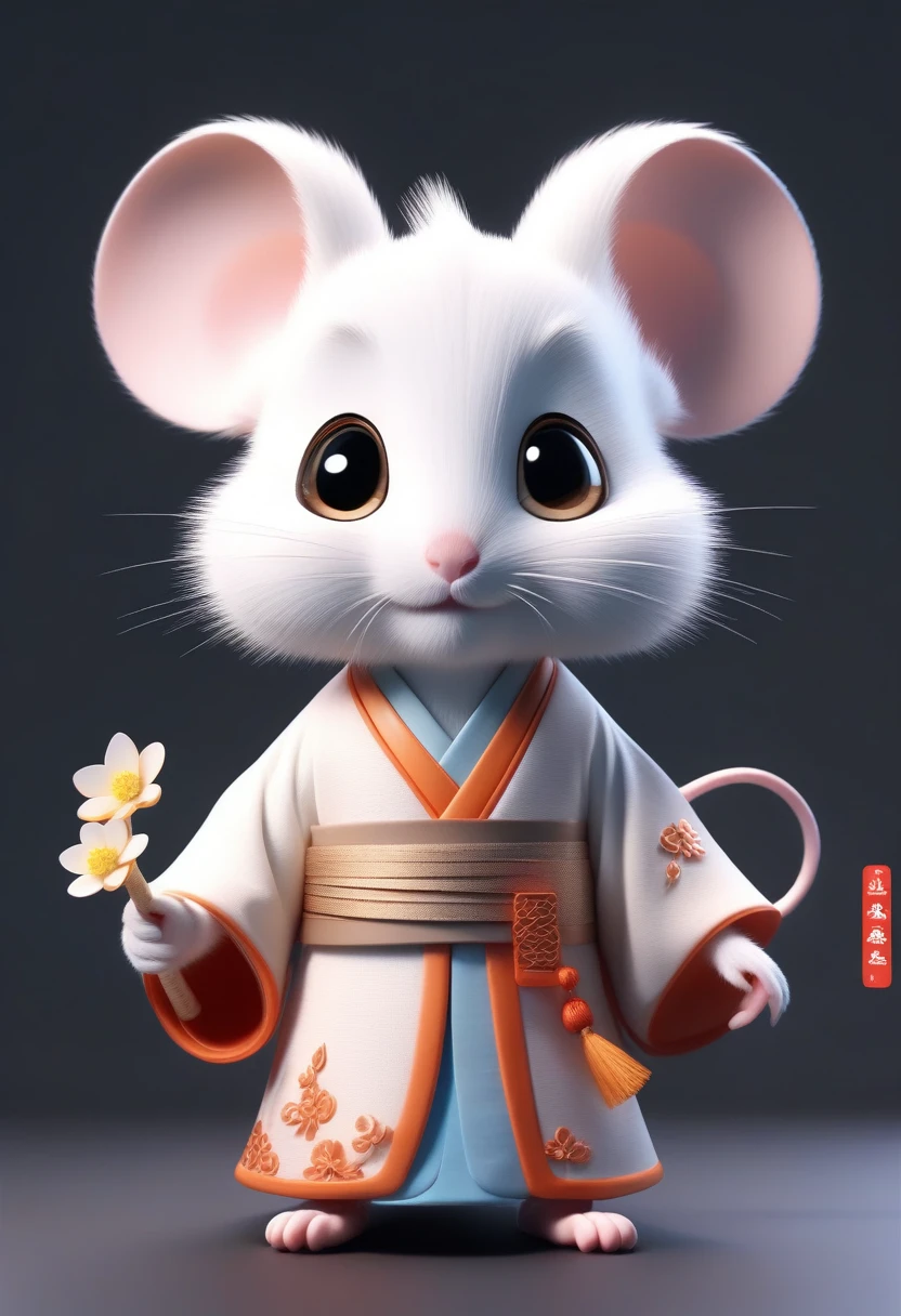 A small white mouse wearing soft Tang Dynasty Hanfu, So cute, Light, Intricately crafted patterns, Pixar Style, Anthropomorphic, Big eyes, smile, Peach Blossom, flow, Charm, immortal, fluffy, Shiny bristles, leaf, fairy tale, Unreal Engine 5 and Octane Rendering, Very detailed, 4K, Art Station Hot Topics, nice, Ultra Wide Angle, 4K --10 per:16 --Test--Video--Up Beta