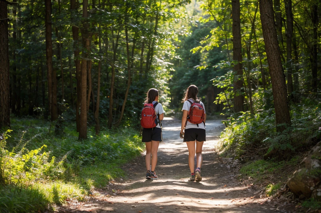 Italy. NSFW. Create a highly realistic scene set in the highlands of Lombardy, Italy, where a -yeld Itan girl is leading a group of younger girls on a hiking trip through a dense forest.

    The 12-year-o gitandsnfidently at the forefront, guiding the group. She has shoulder-length brown hair, which she has pulled back into a neat ponytail that sticks out from the back of her baseball cap. She wears a colorful, short-sleeve t-shirt and knee-length shorts, along with sturdy hiking shoes. Her face shows a look of enthusiasm and leadership as she gestures towards a path ahead, her free hand holding a small map or compass.
    Following closely behind her are several younger girls, aged between 6 and 10. They are dress similarly in bright, colorful t-shirts, shorts, and baseball caps. Each girl has a small backpack or water bottle. Their expressions range from excitement to curiosity as they look around at their surroundings and occasionally glance up at the older girl. The group includes girls of various heights and builds, reflecting their different ages and youthful energy.

The forest around them is lush and verdant, with tall pine and oak trees forming a canopy overhead. Sunlight filters through the leaves, creating dappled patterns on the forest floor, which is carpeted with soft moss, ferns, and a few wildflowers. A narrow, winding trail leads into the depths of the woods, bordered by rocks and roots that add a sense of adventure to their journey.

In the background, the rugged outlines of the Lombardian mountains can be seen, with some patches of snow still visible on the higher peaks, adding to the majestic and natural beauty of the scene. The atmosphere is filled with the fresh scent of pine and the sounds of birds and rustling leaves, capturing the essence of a vibrant and engaging outdoor adventure.

This scene encapsulates the spirited and exploratory mood of the group, with the 12-year-old girl condenleading her younger companion