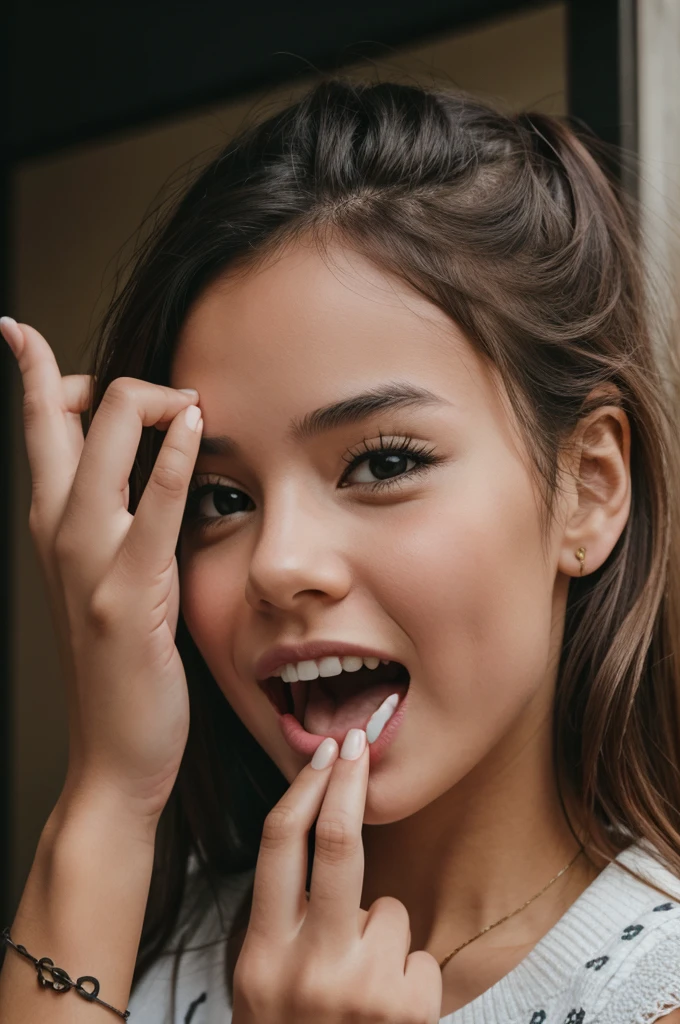 a girl biting her index finger
