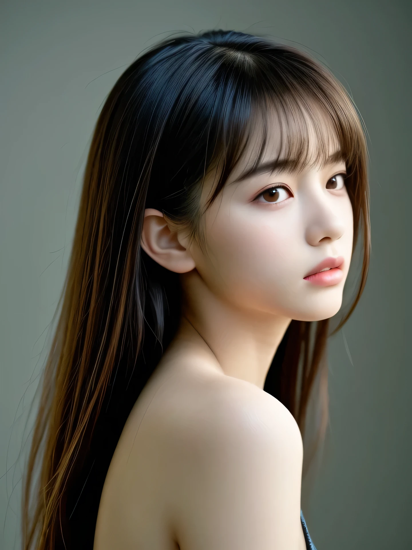 (Photo Real:1.4), (hyper realisitic:1.4), (Smooth lighting:1.05), 1 girl, teenager, sorrowful, looking away, Close-up of the face, Soft lighting, Back lighting, (Finest Real Textured Skins), Super fine face, glowy skin, retinas, Anatomically correct, acurate, (Wavy medium Hair:1.1), bangs, Textured skin, High quality, high details, Best Quality, High resolution,