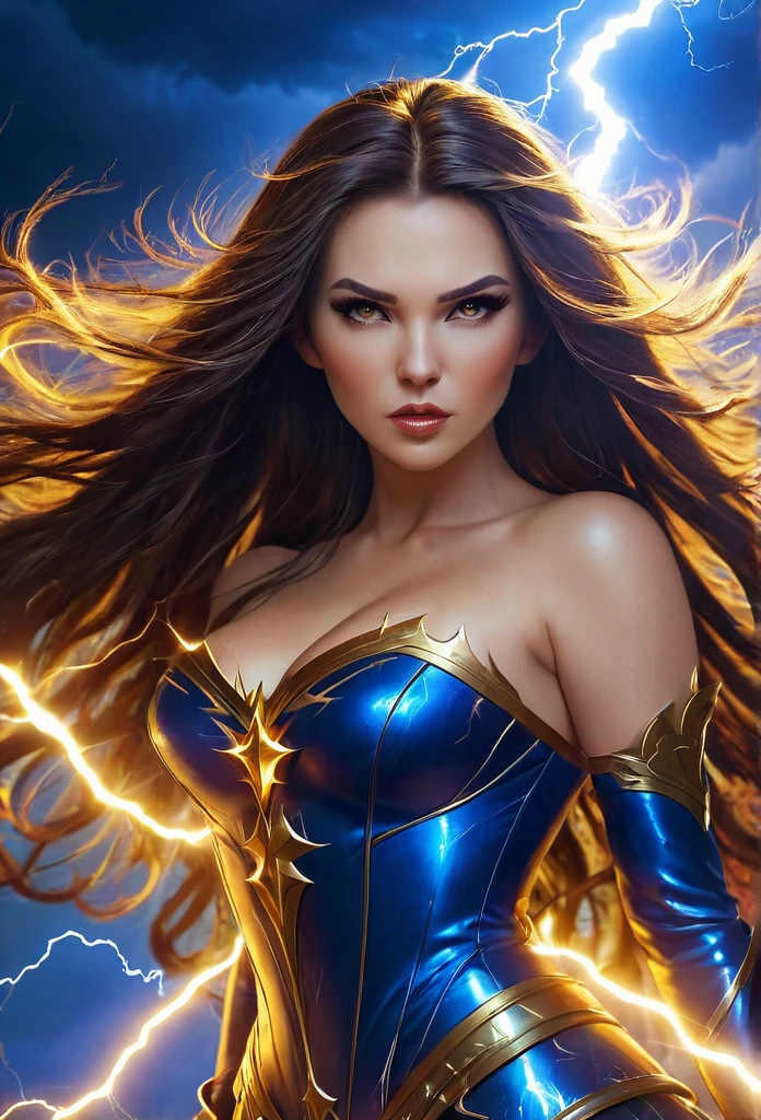 Brunette with long hair mistress of lightning