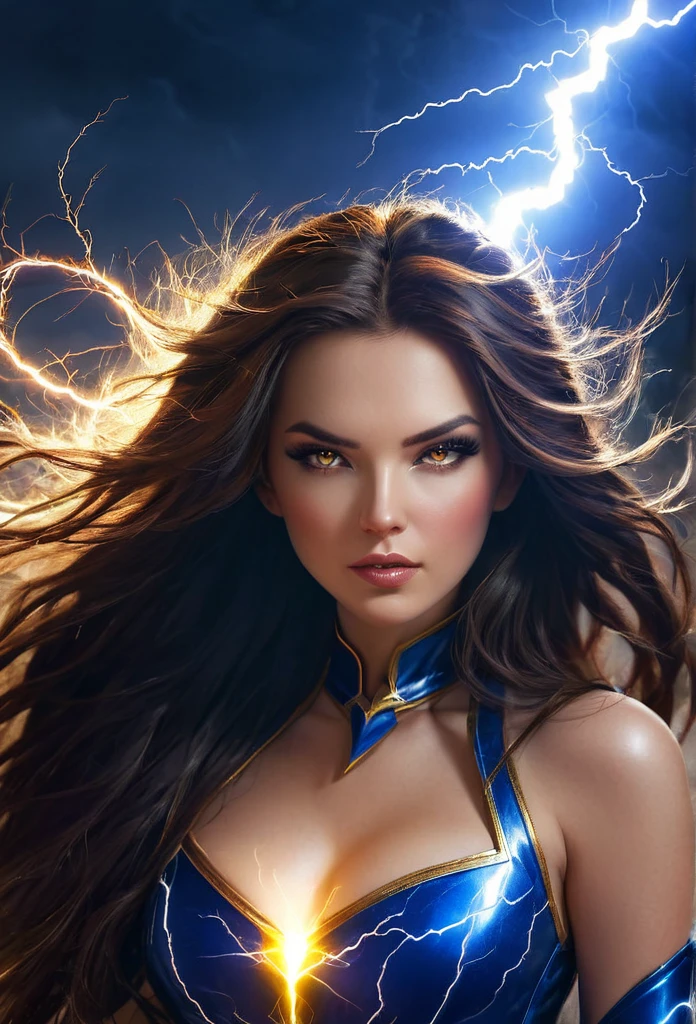 Brunette with long hair mistress of lightning