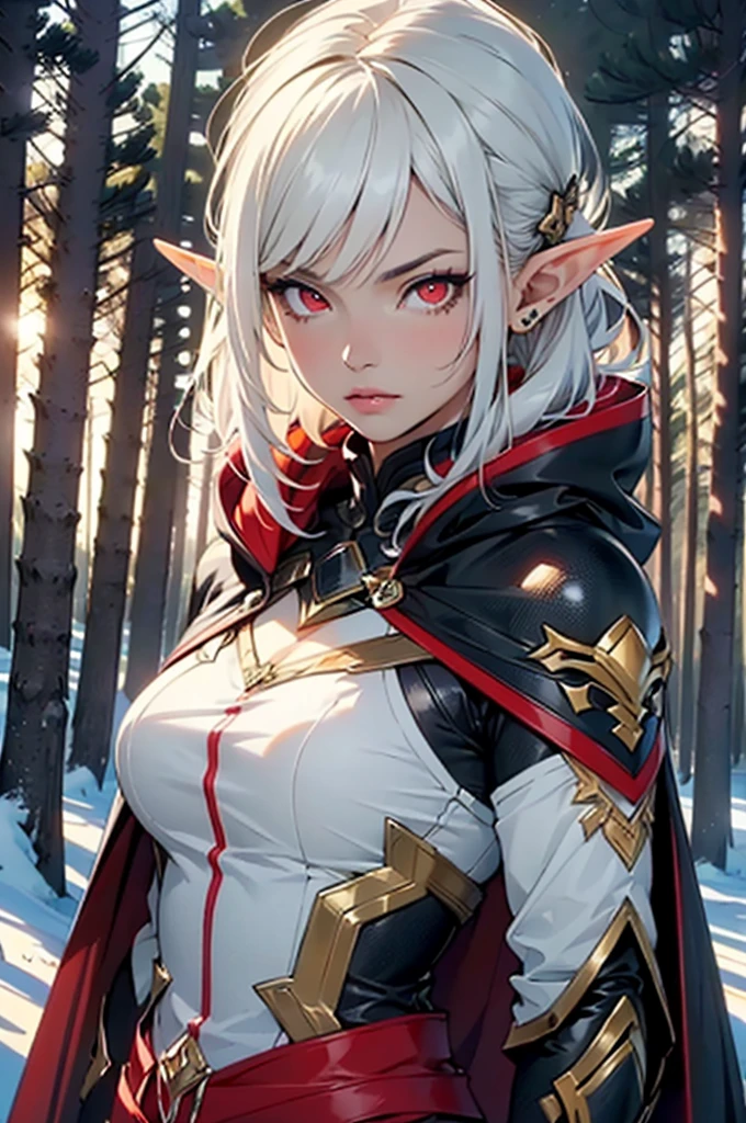 dark elf female,girl:1.5,1 girl,
(female,muscle,1girl, 1 girl,pectoral,breast chest), 25 year old girl,young,((1female,1 female,1girl,girl,female gender:1.5,handsome girl,female focus)),(((elf))), (((elf ears))),
dark elf, pointed ears,red eyes, (((red_eyes:1.3))),intricate eyes,beautiful detailed eyes,symmetrical eyes,(dark skin),white hair,
young handsome female,perfect body,perfect face,((detailed face)),
expressive eyes,serious face,
(ultra-detailed:1.3),beautiful detailed glow,finely detailed,ultra-detailed,
(light armor, greatcoat, layered clothing, archer, ranger,(purple cape with hood:1.2,purple_cape,hood)),((intricate outfit,intricate clothes)),((quiver with arrows:1.2)),
(dynamic pose:1.0),mockingserious attitude,(centered,scale to fit dimensions,Rule of thirds),
((snowy pine forest at night)),with dark stormy clouds,winter,scenery:1.25,((snow forest background)),Christmas tree,
highres,sharp focus,(ultra detailed,extremely detailed),(photorealistic artwork:1.37),(extremely detailed CG unity 8k wallpaper),(((vibrant colors,vibrant theme))),(intricate),(masterpiece),(best quality),