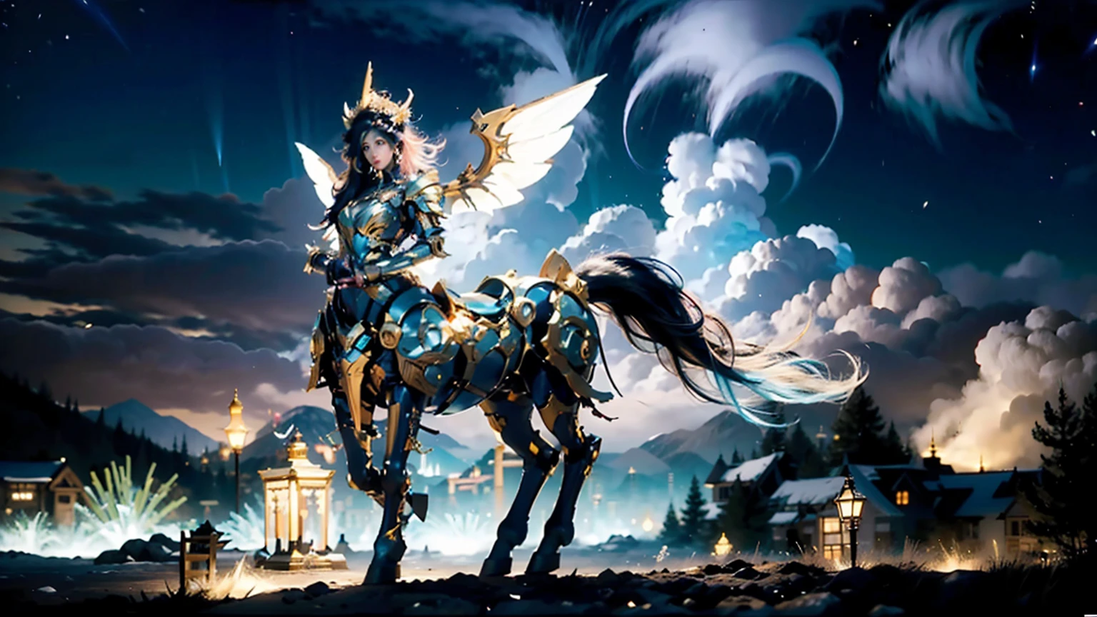 In the beautiful illustration of this super-grand scene，The ultra-distant lens shows us（More than eight distinctive and beautiful female centaurs，Half man, half horse，Half man, half horse角色：9.9），Their personality、Distinctive and vivid features。from（A radiant, angelic, snow-white centaur from heaven：1.1），arrive（Nightmare-like fiery red centaur surrounded by flames：1.1）、再arrive（Green Centaur, the wind fairy dancing in the air：1.1）、再arrive有（One-horned blue centaur surrounded by lightning：1.1），arrive（A mechanical-style mecha Centaur shining with metallic light：1.1）、再arrive（A powerful dragon-shaped centaur wearing colorful dragon scale leather：1.1）、再arrive（A slender elven centaur that is graceful and agile：1.1）Gracefully wears a flower crown、arrive（Enchanting and charming Tiflin centaurs：1.1）、再arrive（A succubus centaur with an indescribably sexy feeling：1.1）。Each Centaur character fully demonstrates his unique style。The illustration uses advanced artistic techniques and tools，Use nesting、Weaving、Splicing、perspective、interlude、Montage and other artistic techniques，Divide the scene into sections by geometric arrangement，Each part corresponds to a role，from而更有效地利用了空间，Make eight centaurs exist in one picture at the same time，（The style tends to be grotesque、Hayao Miyazaki、Aesthetic、Unavailable：3.3）。Through Midjourney's advanced brush tools、Color palette、Material packs和模型包、Texture tools，For each centaur, beautiful props are designed to increase racial characteristics、Clothing and physical features，Enhances the character's personality and visual appeal，（Stunning landscapes in illustrations，There are changing skies、rainbow、aurora、Stars and Moon，Incorporating iconic landmarks such as Mount Everest，and fireworks、Tranquil Lake、Natural and urban elements of waves and neon lights，Creates a magical atmosphere：1.5），Centaurs demonstrate their unique abilities and equipment in a variety of environments，This is true even in extreme alien landscapes。Use Midjourney's tools、Material packs、Texture tools、The color palette makes depicting details vivid and realistic，from复杂的发型和以及不同的种族特质、Body、Appearance features、服装arrive真实的纹理，Greatly improved the realism of the Centaurs and their surroundings，The fusion of multiple art styles adds dynamism to the character&#39;s movement at all angles，The overall visual experience is further enriched。The final illustration was described as a "masterpiece"，It has the characteristics of "best quality" and "realistic"，The details put into the creative process are shown、Level of creativity and craftsmanship。 hdr，（Reality，Masterpiece quality，Best quality）