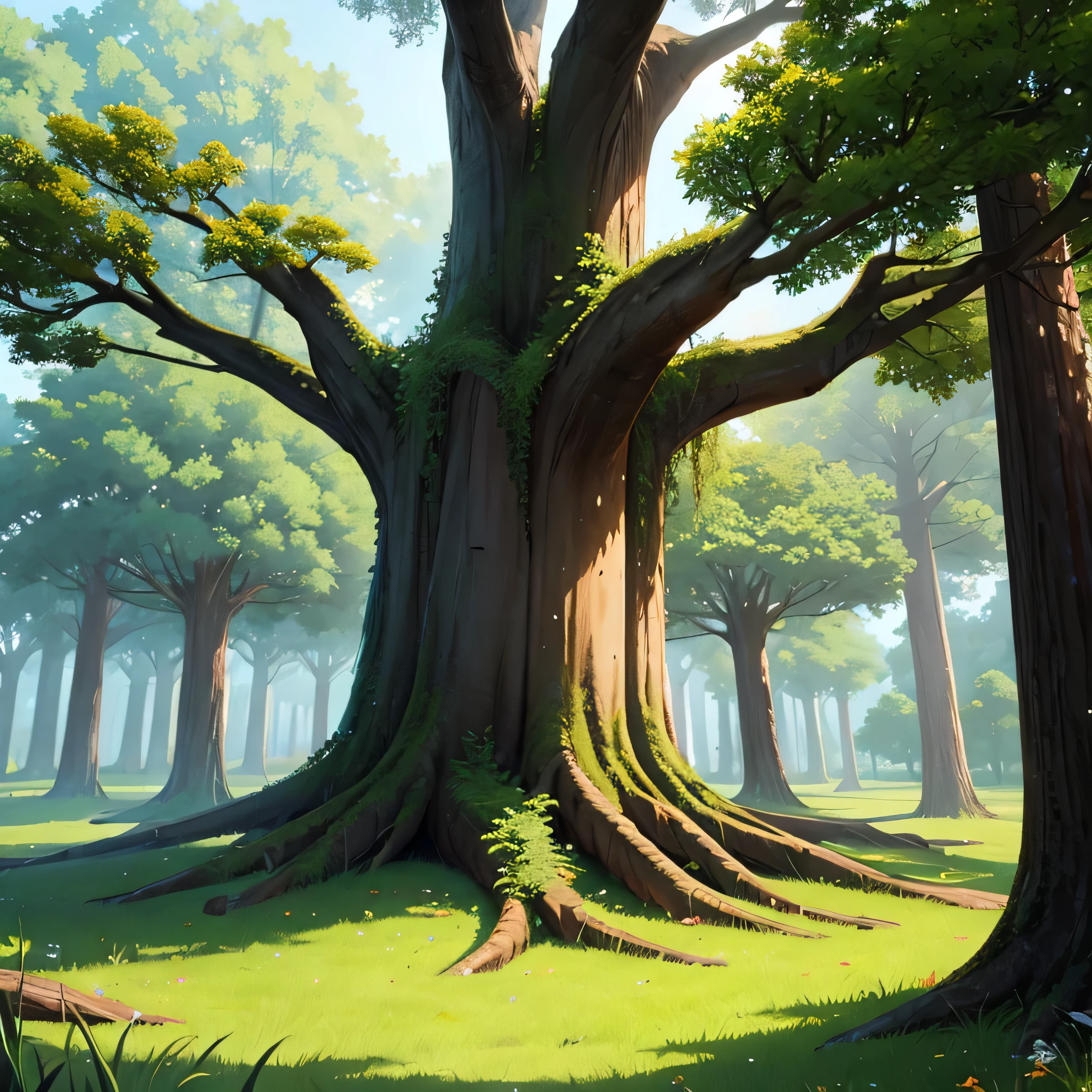 big tree, base of a tree. tree in anime style tree root